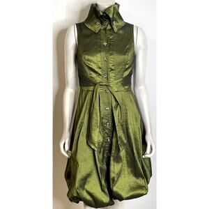 Frank Lyman Dress Womens 4 NWT Green Iridescent Bubble Hem Sleeveless Tie Waist